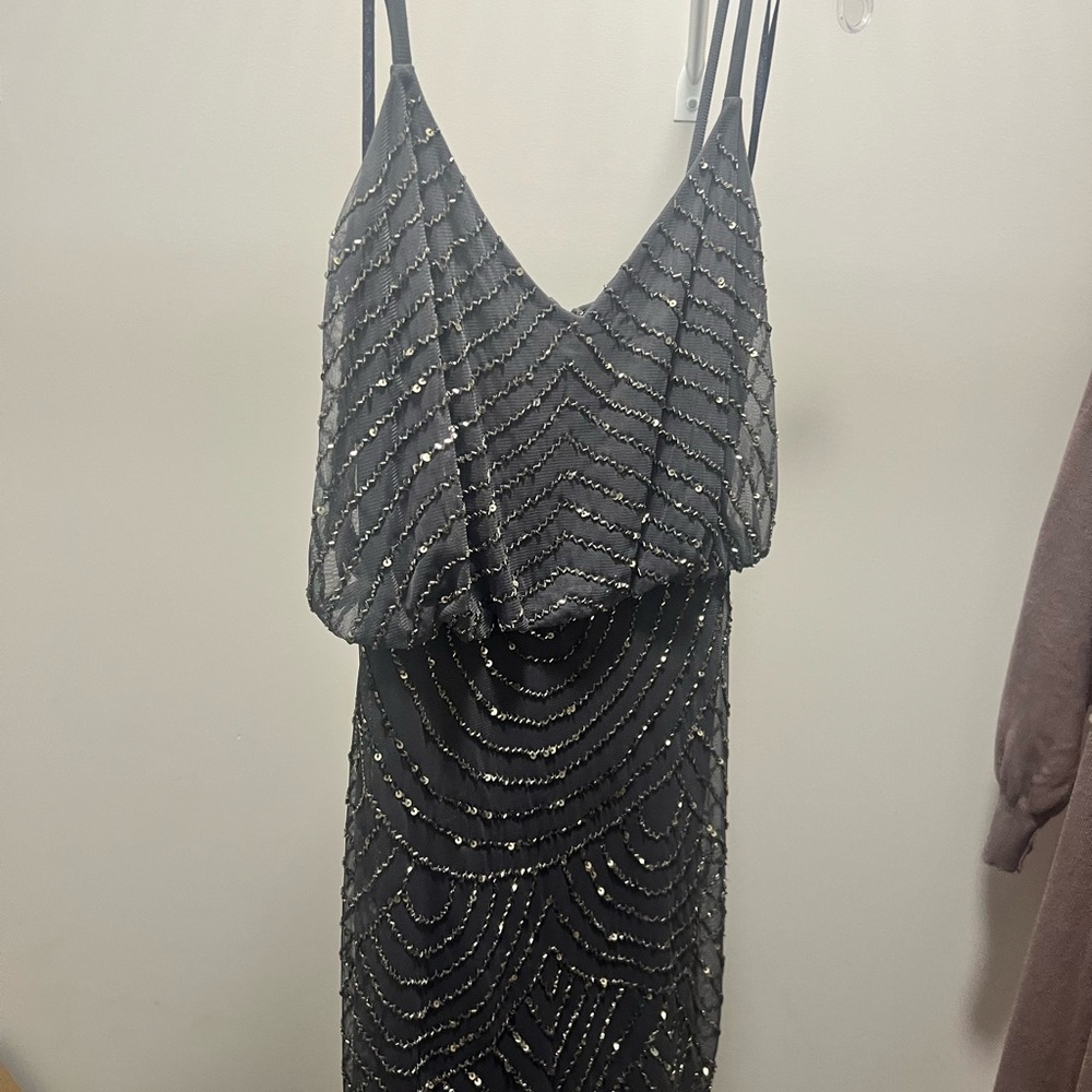 Adrianna Papell Grey/Black Sequin Art Deco Dress